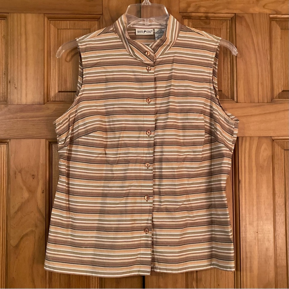 NWOT White Stag Vintage 90s Top Sleeveless Blouse Brown Size L Large